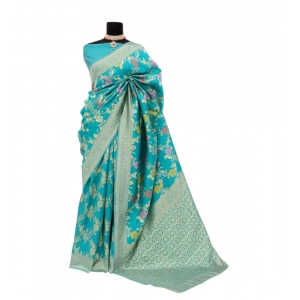 Generic Women's Banarasi Printed Saree With Unstitched Blouse 5.5Mtr (Rama)