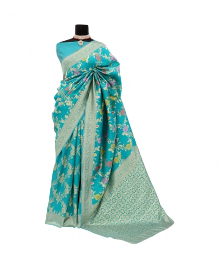 Generic Women's Banarasi Printed Saree With Unstitched Blouse 5.5Mtr (Rama)