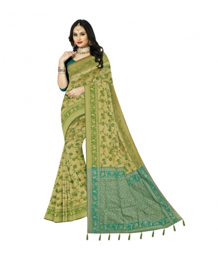 Generic Women's Banarasi Printed Saree With Unstitched Blouse 5.5Mtr (Green)