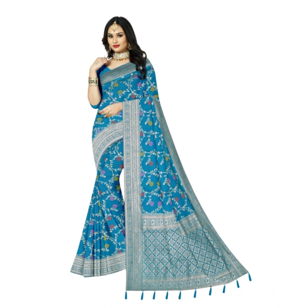 Generic Women's Banarasi Printed Saree With Unstitched Blouse 5.5Mtr (Aqua Blue) Generic Women's Banarasi Printed Saree With Unstitched Blouse 5.5Mtr (Aqua Blue)