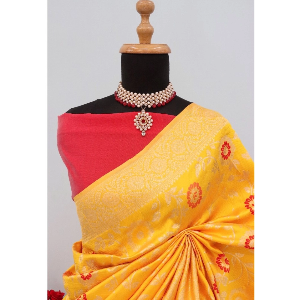 Generic Women's Banarasi Printed Saree With Unstitched Blouse 5.5Mtr (Yellow) Generic Women's Banarasi Printed Saree With Unstitched Blouse 5.5Mtr (Yellow)