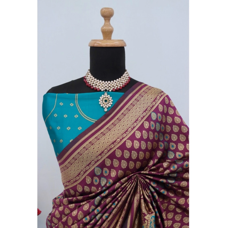 Women's Banarasi Printed Saree With Unstitched Blouse 5.5Mtr (Purple) Women's Banarasi Printed Saree With Unstitched Blouse 5.5Mtr (Purple)