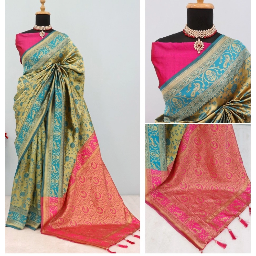 Generic Women's Banarasi Printed Saree With Unstitched Blouse 5.5Mtr (Golden) Generic Women's Banarasi Printed Saree With Unstitched Blouse 5.5Mtr (Golden)