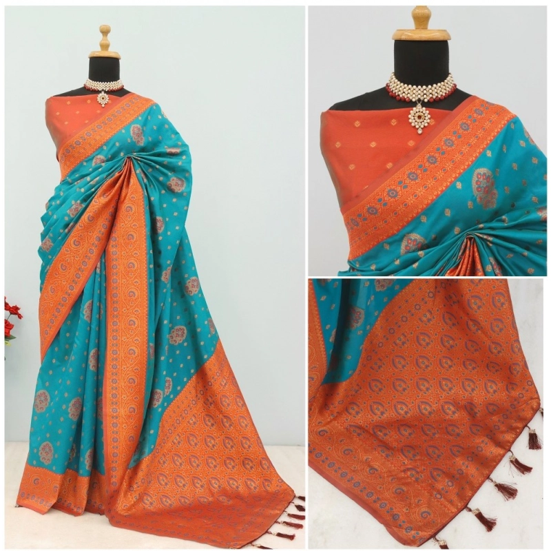 Women's Banarasi Printed Saree With Unstitched Blouse 5.5Mtr (Rama) Women's Banarasi Printed Saree With Unstitched Blouse 5.5Mtr (Rama)