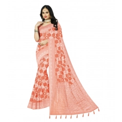 Generic Women's Cotton Printed Saree With Unstitched Blouse 5.5Mtr (Orange)