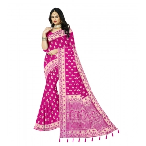 Generic Women's Satin Printed Saree With Unstitched Blouse 5.5Mtr (Rani)