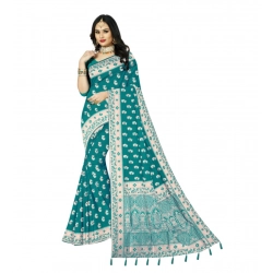 Generic Women's Satin Printed Saree With Unstitched Blouse 5.5Mtr (Rama)