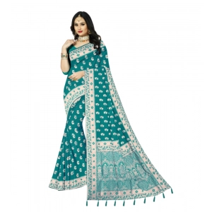 Generic Women's Satin Printed Saree With Unstitched Blouse 5.5Mtr (Rama)