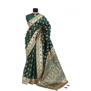 Generic Women's Satin Printed Saree With Unstitched Blouse 5.5Mtr (Green)