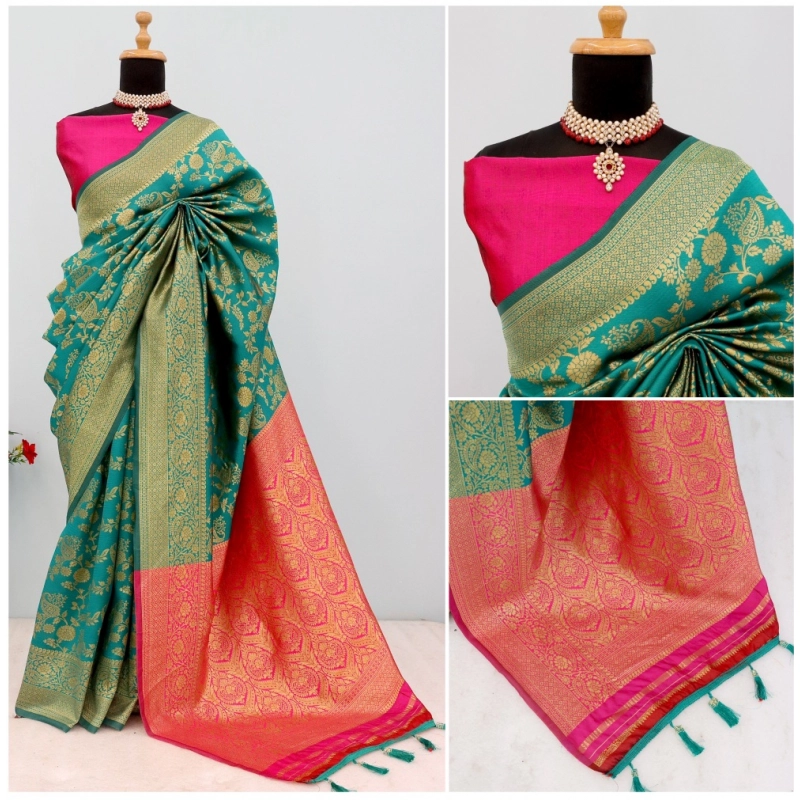 Women's Banarasi Printed Saree With Unstitched Blouse 5.5Mtr (Rama) Women's Banarasi Printed Saree With Unstitched Blouse 5.5Mtr (Rama)