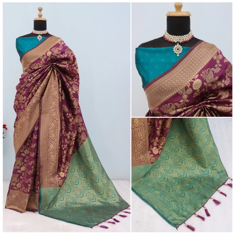 Women's Banarasi Printed Saree With Unstitched Blouse 5.5Mtr (Purple) Women's Banarasi Printed Saree With Unstitched Blouse 5.5Mtr (Purple)