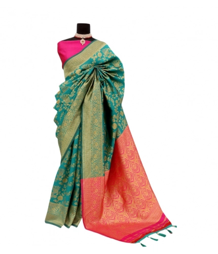 Generic Women's Banarasi Printed Saree With Unstitched Blouse 5.5Mtr (Rama)