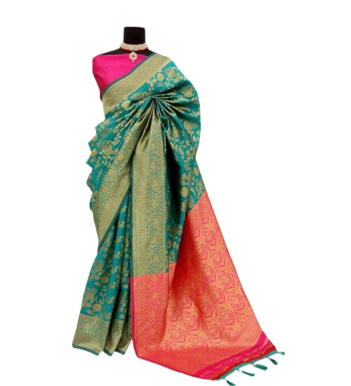 Generic Women's Banarasi Printed Saree With Unstitched Blouse 5.5Mtr (Rama)