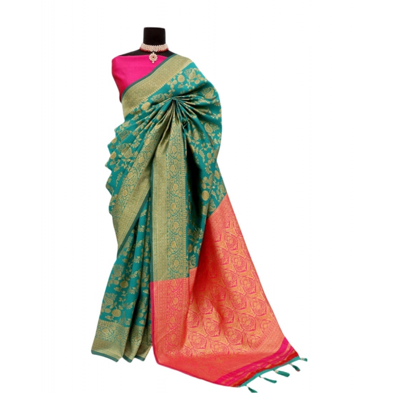 Women's Banarasi Printed Saree With Unstitched Blouse 5.5Mtr (Rama) Women's Banarasi Printed Saree With Unstitched Blouse 5.5Mtr (Rama)