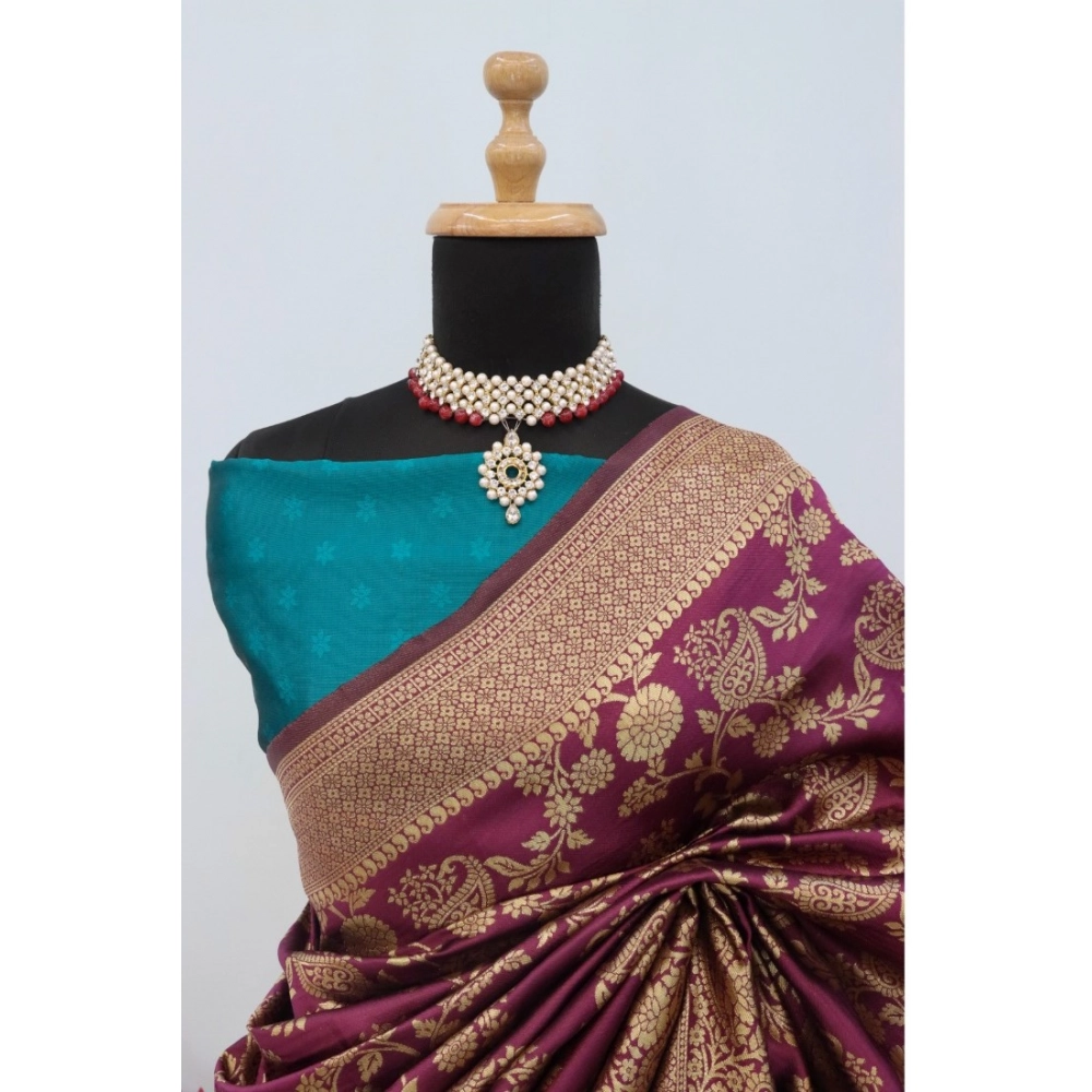 Generic Women's Banarasi Printed Saree With Unstitched Blouse 5.5Mtr (Purple) Generic Women's Banarasi Printed Saree With Unstitched Blouse 5.5Mtr (Purple)