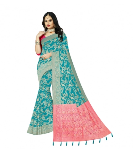 Generic Women's Banarasi Printed Saree With Unstitched Blouse 5.5Mtr (Rama)