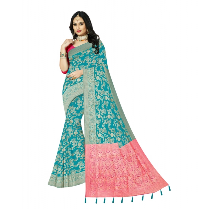 Women's Banarasi Printed Saree With Unstitched Blouse 5.5Mtr (Rama) Women's Banarasi Printed Saree With Unstitched Blouse 5.5Mtr (Rama)