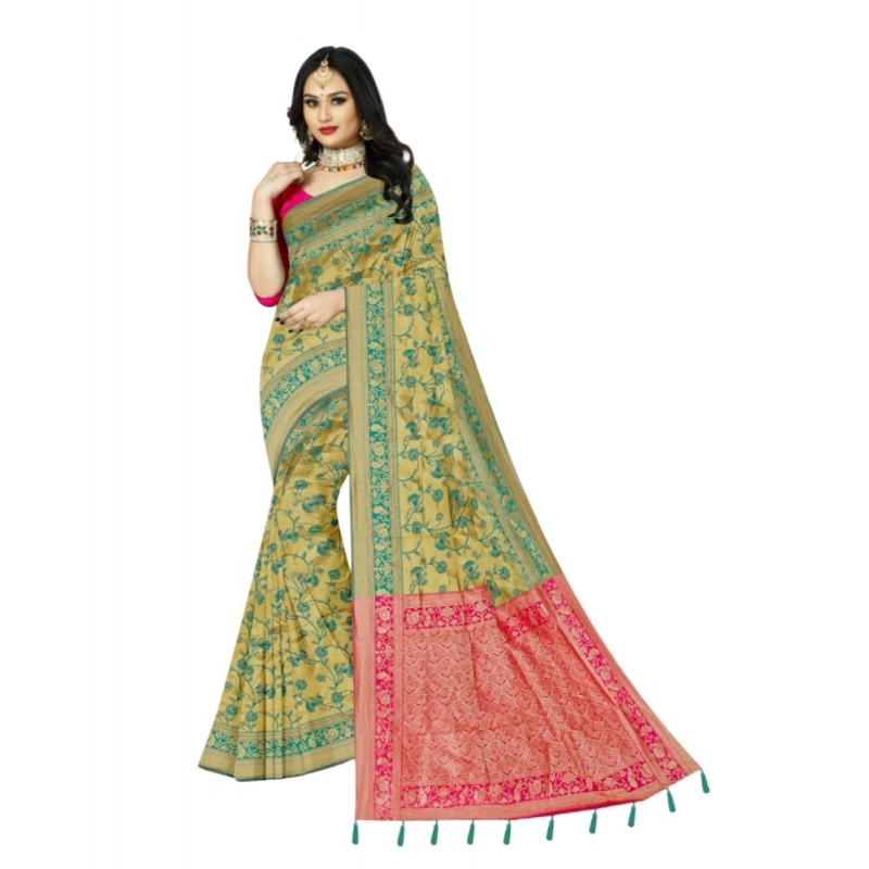 Women's Banarasi Printed Saree With Unstitched Blouse 5.5Mtr (Goldan) Women's Banarasi Printed Saree With Unstitched Blouse 5.5Mtr (Goldan)