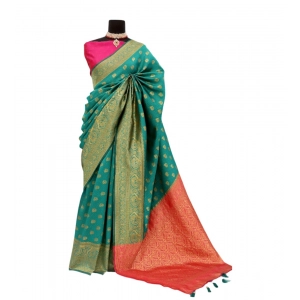 Generic Women's Banarasi Printed Saree With Unstitched Blouse 5.5Mtr (Rama)