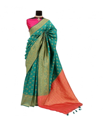 Generic Women's Banarasi Printed Saree With Unstitched Blouse 5.5Mtr (Rama)