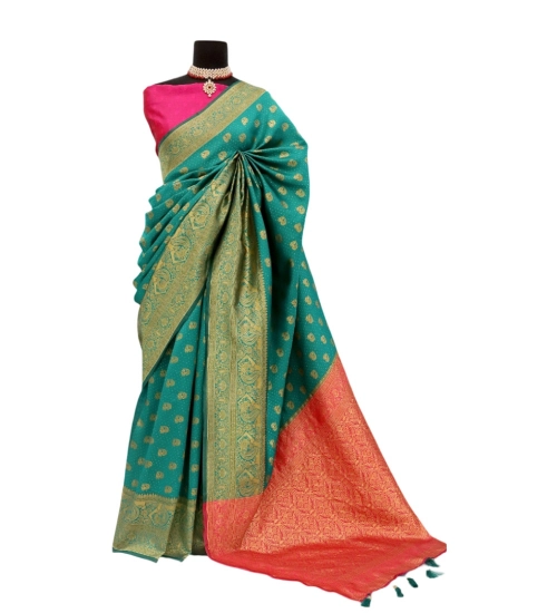 Generic Women's Banarasi Printed Saree With Unstitched Blouse 5.5Mtr (Rama)