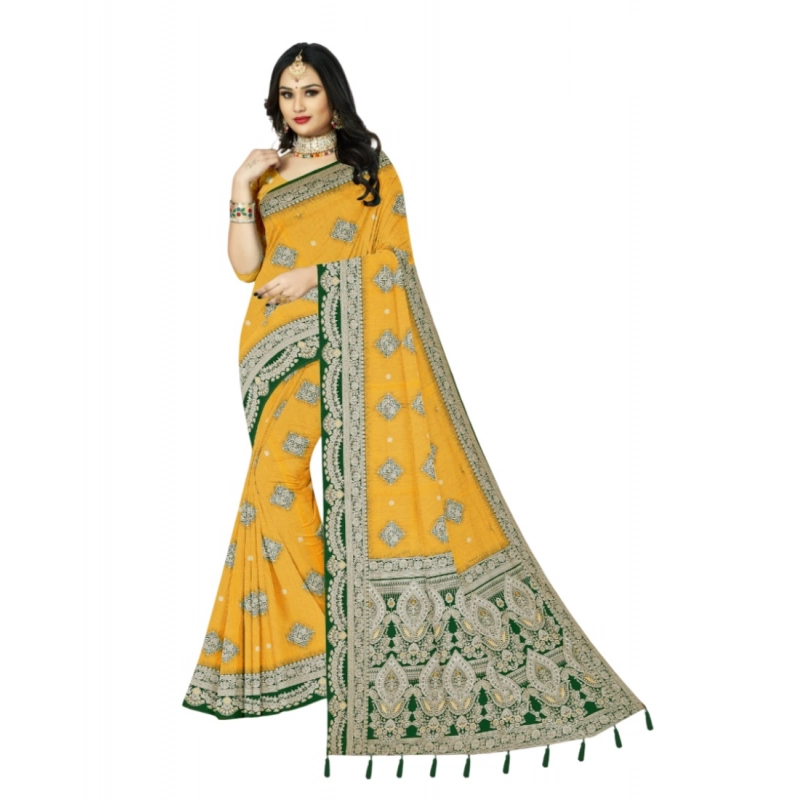 Women's Cotton Printed Saree With Unstitched Blouse 5.5Mtr (Yellow) Women's Cotton Printed Saree With Unstitched Blouse 5.5Mtr (Yellow)