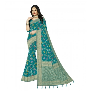 Generic Women's Banarasi Printed Saree With Unstitched Blouse 5.5Mtr (Rama)
