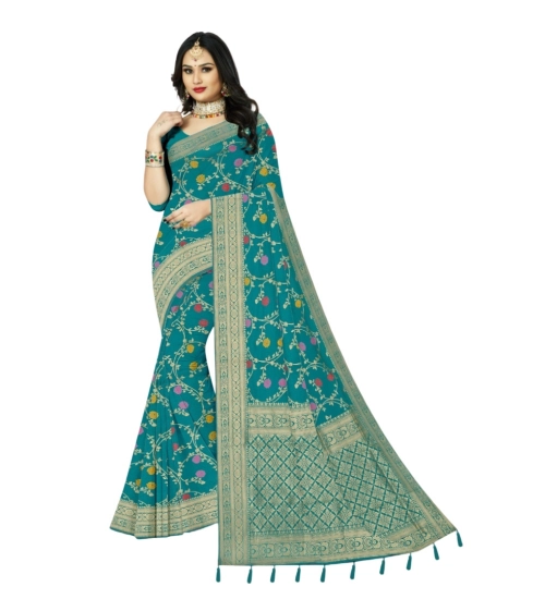 Generic Women's Banarasi Printed Saree With Unstitched Blouse 5.5Mtr (Rama)