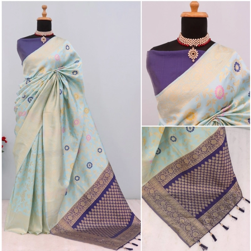 Women's Banarasi Printed Saree With Unstitched Blouse 5.5Mtr (Firozi) Women's Banarasi Printed Saree With Unstitched Blouse 5.5Mtr (Firozi)