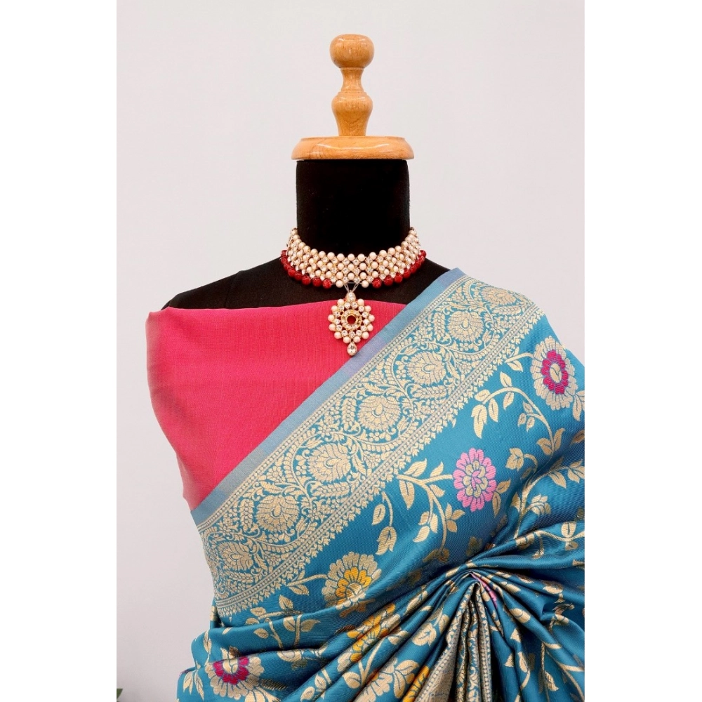 Generic Women's Banarasi Printed Saree With Unstitched Blouse 5.5Mtr (Aqua Blue) Generic Women's Banarasi Printed Saree With Unstitched Blouse 5.5Mtr (Aqua Blue)