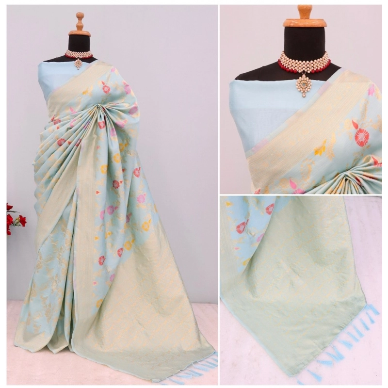 Women's Banarasi Printed Saree With Unstitched Blouse 5.5Mtr (Firozi) Women's Banarasi Printed Saree With Unstitched Blouse 5.5Mtr (Firozi)