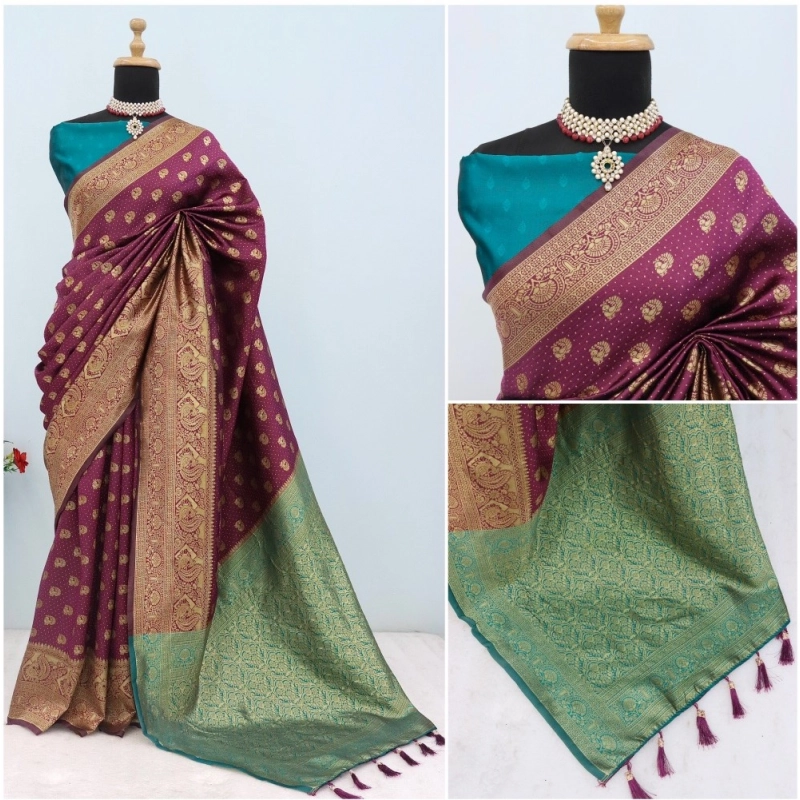 Women's Banarasi Printed Saree With Unstitched Blouse 5.5Mtr (Purple) Women's Banarasi Printed Saree With Unstitched Blouse 5.5Mtr (Purple)