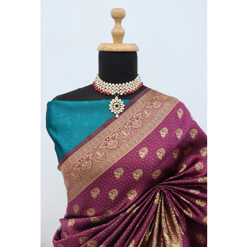 Women's Banarasi Printed Saree With Unstitched Blouse 5.5Mtr (Purple) Women's Banarasi Printed Saree With Unstitched Blouse 5.5Mtr (Purple)