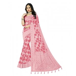 Generic Women's Cotton Printed Saree With Unstitched Blouse 5.5Mtr (Peach)
