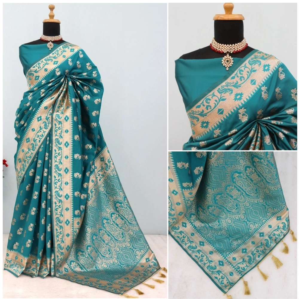 Generic Women's Satin Printed Saree With Unstitched Blouse 5.5Mtr (Rama) Generic Women's Satin Printed Saree With Unstitched Blouse 5.5Mtr (Rama)