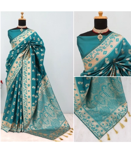 Generic Women's Satin Printed Saree With Unstitched Blouse 5.5Mtr (Rama)