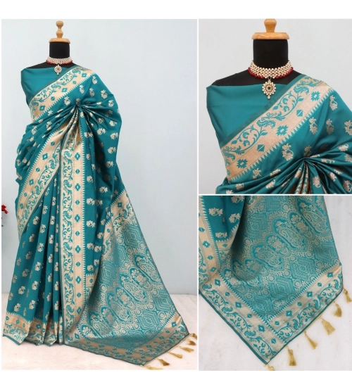 Generic Women's Satin Printed Saree With Unstitched Blouse 5.5Mtr (Rama)