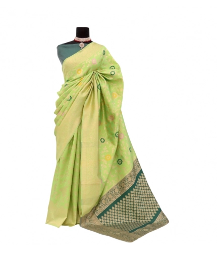 Generic Women's Banarasi Printed Saree With Unstitched Blouse 5.5Mtr (Green)