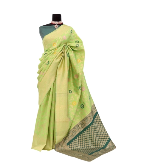 Generic Women's Banarasi Printed Saree With Unstitched Blouse 5.5Mtr (Green)