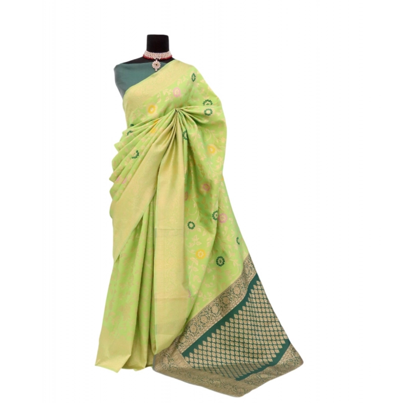 Women's Banarasi Printed Saree With Unstitched Blouse 5.5Mtr (Green) Women's Banarasi Printed Saree With Unstitched Blouse 5.5Mtr (Green)
