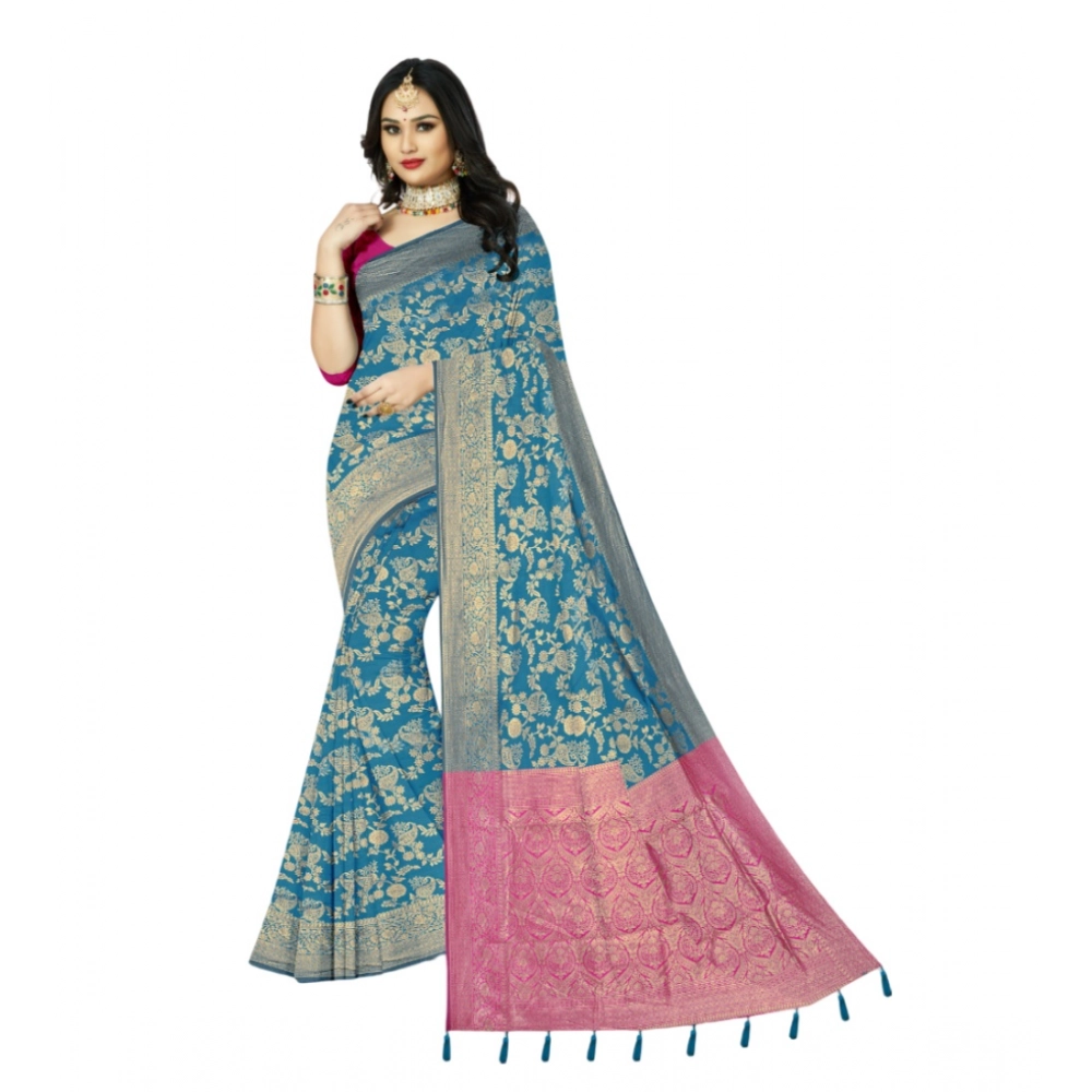 Generic Women's Banarasi Printed Saree With Unstitched Blouse 5.5Mtr (Aqua Blue) Generic Women's Banarasi Printed Saree With Unstitched Blouse 5.5Mtr (Aqua Blue)