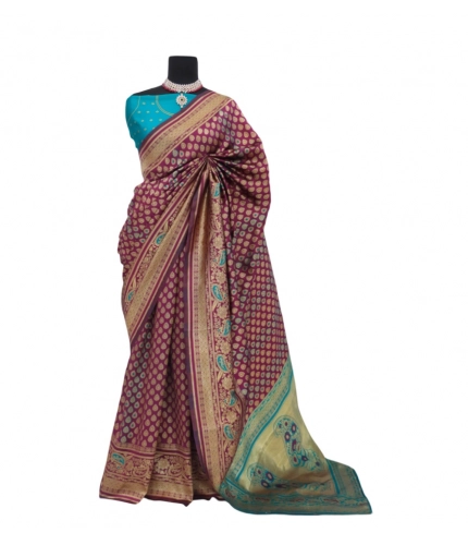 Generic Women's Banarasi Printed Saree With Unstitched Blouse 5.5Mtr (Purple)