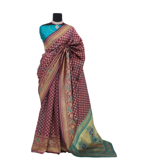 Generic Women's Banarasi Printed Saree With Unstitched Blouse 5.5Mtr (Purple)