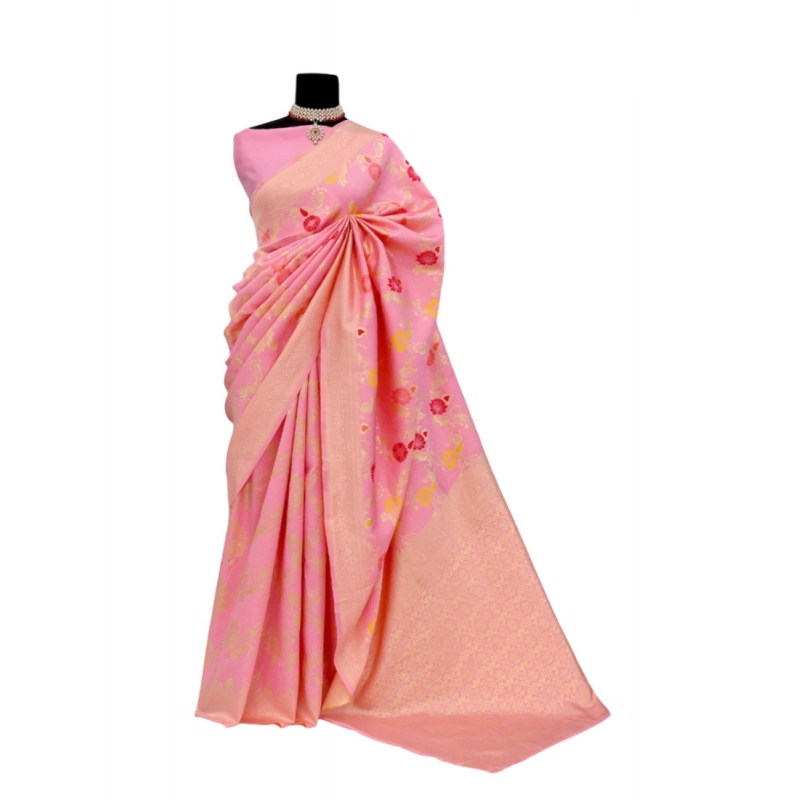 Women's Banarasi Printed Saree With Unstitched Blouse 5.5Mtr (Pink) Women's Banarasi Printed Saree With Unstitched Blouse 5.5Mtr (Pink)
