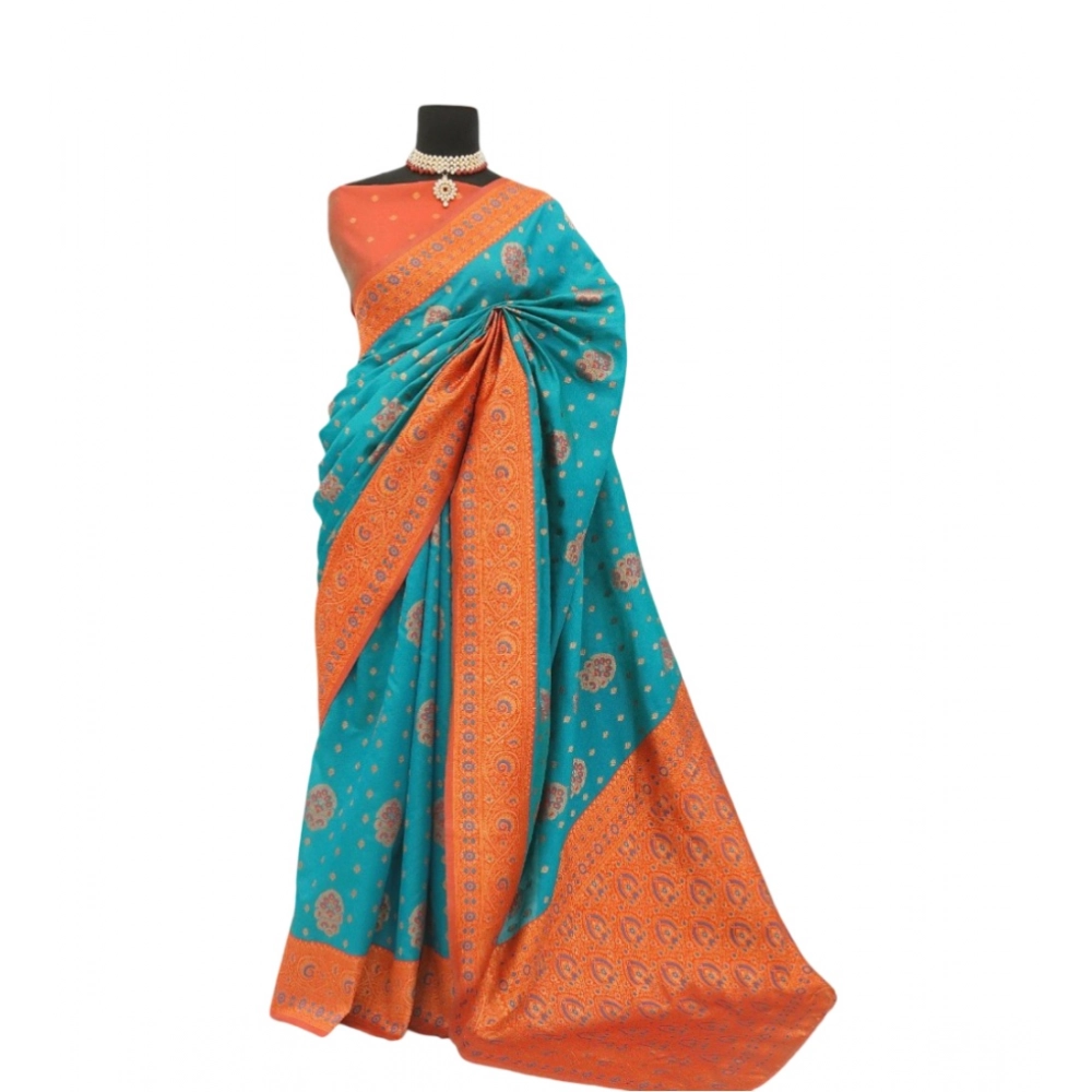 Generic Women's Banarasi Printed Saree With Unstitched Blouse 5.5Mtr (Rama) Generic Women's Banarasi Printed Saree With Unstitched Blouse 5.5Mtr (Rama)