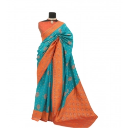 Generic Women's Banarasi Printed Saree With Unstitched Blouse 5.5Mtr (Rama)