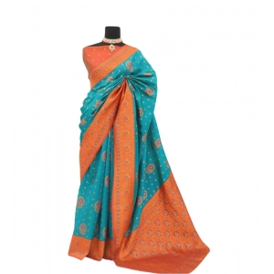 Generic Women's Banarasi Printed Saree With Unstitched Blouse 5.5Mtr (Rama)