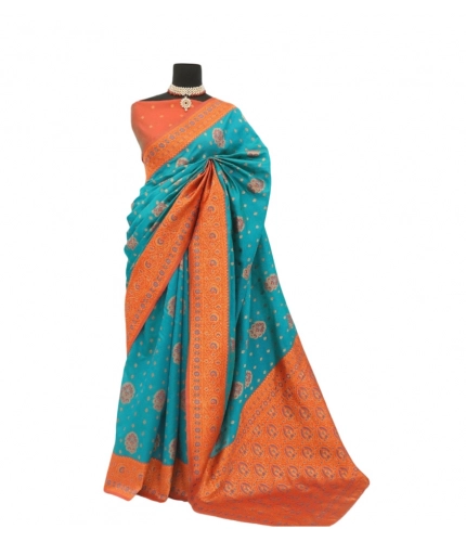 Generic Women's Banarasi Printed Saree With Unstitched Blouse 5.5Mtr (Rama)