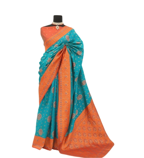 Generic Women's Banarasi Printed Saree With Unstitched Blouse 5.5Mtr (Rama)