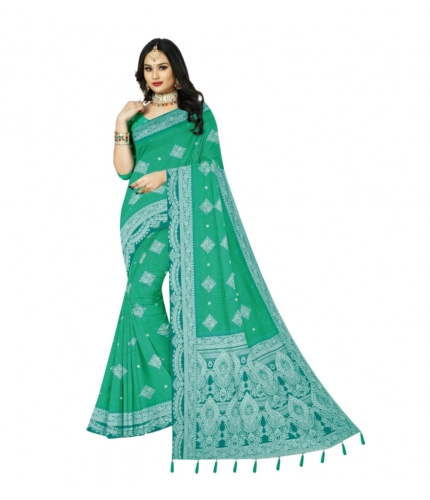 Generic Women's Cotton Printed Saree With Unstitched Blouse 5.5Mtr (Rama)